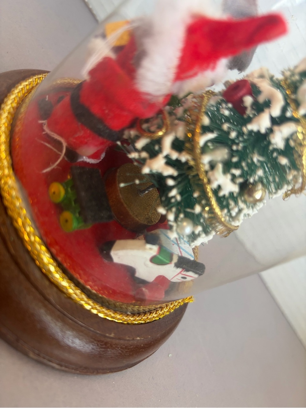 Vintage Holiday Mouse Dome Ornament with Green Tree and Red Accents - Picture 4 of 7